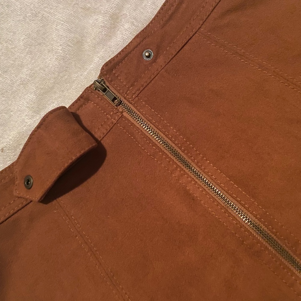 Faux Suede Full Zipper Panel Stretch Mini Skirt - Picture 2 of 7